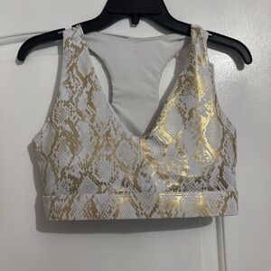 Fabletics Gold and White Snake Print Bra